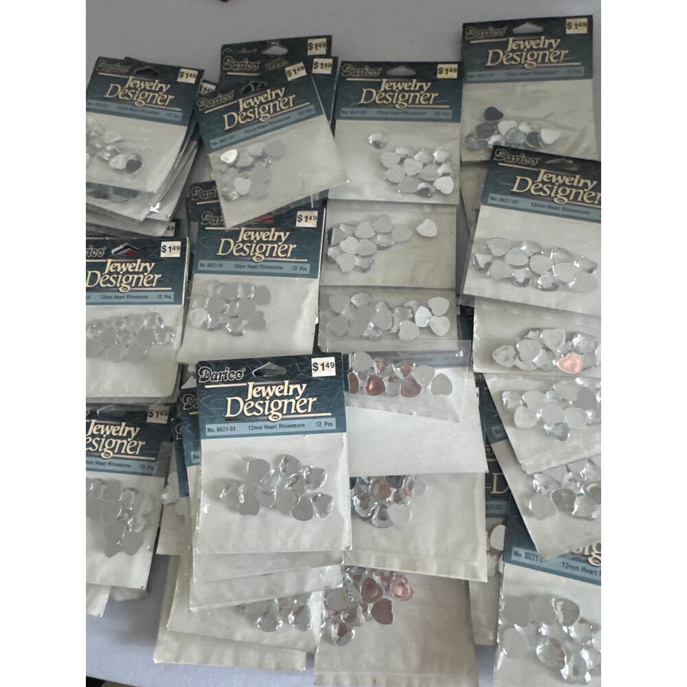 VTG Darice 12mm Heart Rhinestone set of 41 packets 492 hearts